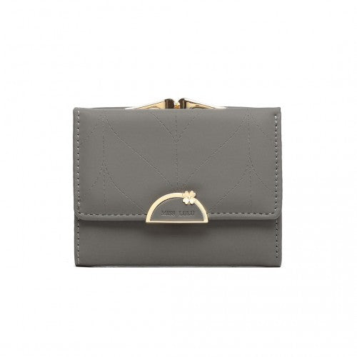 Easy Luggage LP2335 - Miss Lulu PU Leather Half-Circle Petal Clasp Wallet - Grey