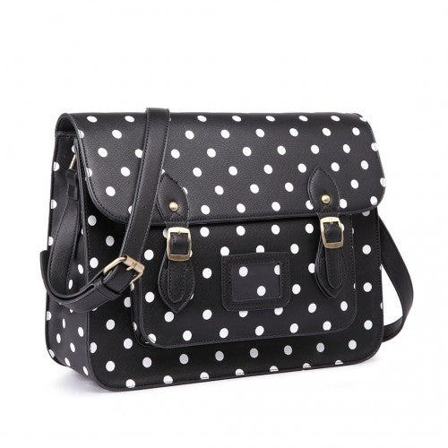Easy Luggage LT1665D2 - Miss Lulu Polka Dot Leather Look School Work Satchel Black