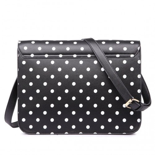 Easy Luggage LT1665D2 - Miss Lulu Polka Dot Leather Look School Work Satchel Black