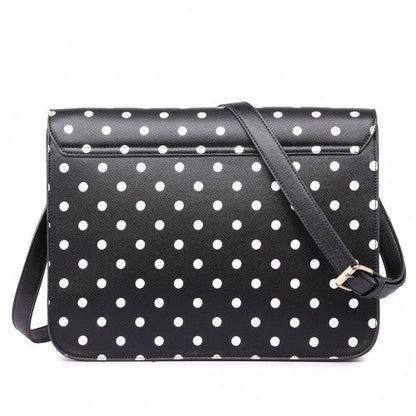 Easy Luggage LT1665D2 - Miss Lulu Polka Dot Leather Look School Work Satchel Black