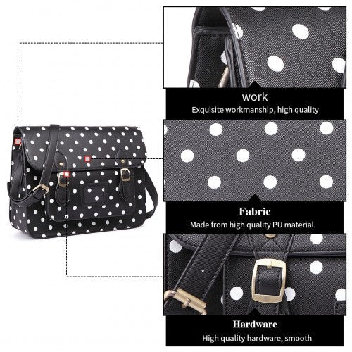 Easy Luggage LT1665D2 - Miss Lulu Polka Dot Leather Look School Work Satchel Black