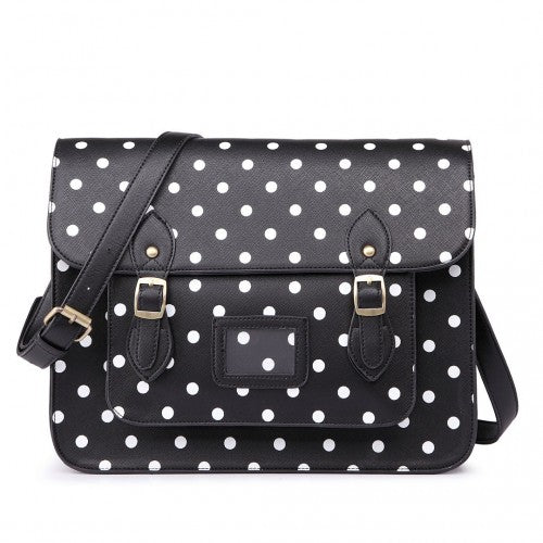 Easy Luggage LT1665D2 - Miss Lulu Polka Dot Leather Look School Work Satchel Black