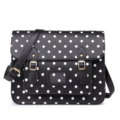 Easy Luggage LT1665D2 - Miss Lulu Polka Dot Leather Look School Work Satchel Black