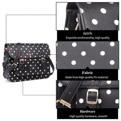 Easy Luggage LT1665D2 - Miss Lulu Polka Dot Leather Look School Work Satchel Black