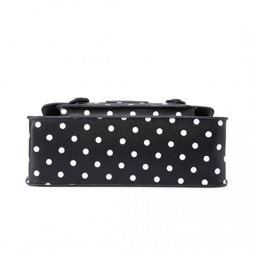 Easy Luggage LT1665D2 - Miss Lulu Polka Dot Leather Look School Work Satchel Black