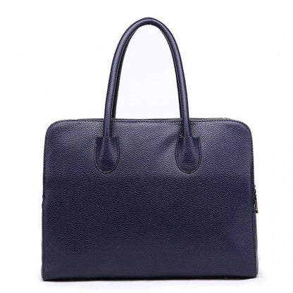 Easy Luggage LT1726 - Miss Lulu Textured PU Leather Medium Size Classic Tote Bag Shoulder Bag Navy