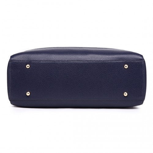 Easy Luggage LT1726 - Miss Lulu Textured PU Leather Medium Size Classic Tote Bag Shoulder Bag Navy