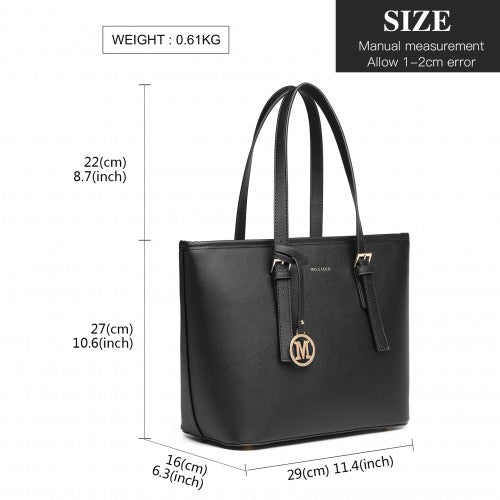Easy Luggage LT2054 - Miss Lulu Minimalist Tote Handbag Structured - Black