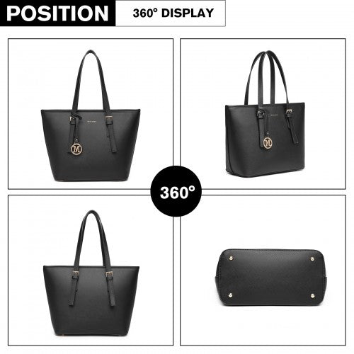 Easy Luggage LT2054 - Miss Lulu Minimalist Tote Handbag Structured - Black
