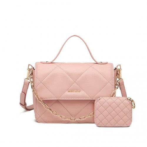 Easy Luggage LT2201 - Miss Lulu Diamond Quilted Leather Chain Shoulder Bag - Pink