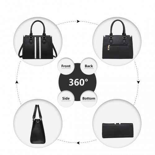 Easy Luggage LT2203 - Miss Lulu White Striped Commuter Elegant Cross body Tote Bag - Black