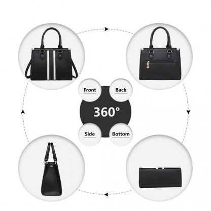 Easy Luggage LT2203 - Miss Lulu White Striped Commuter Elegant Cross body Tote Bag - Black