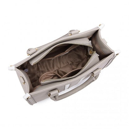 Easy Luggage LT2203 - Miss Lulu White Striped Commuter Elegant Cross body Tote Bag - Grey