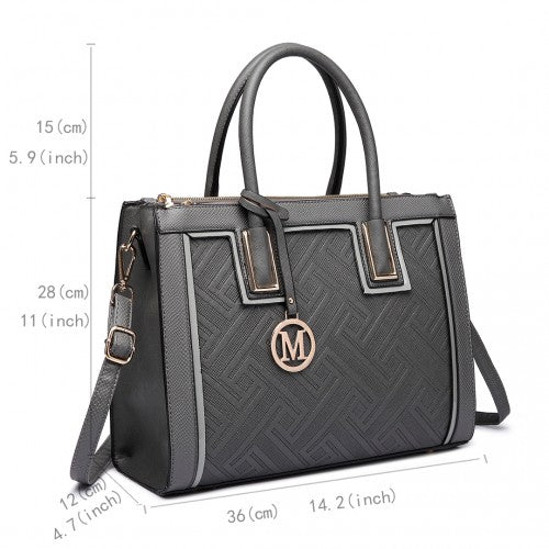 Easy Luggage LT6622 - Miss Lulu Raised Cord Tote Handbag Faux Leather Grey