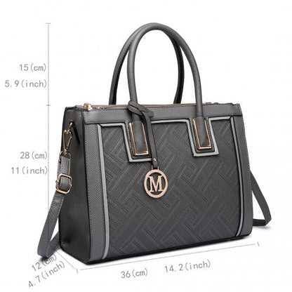 Easy Luggage LT6622 - Miss Lulu Raised Cord Tote Handbag Faux Leather Grey