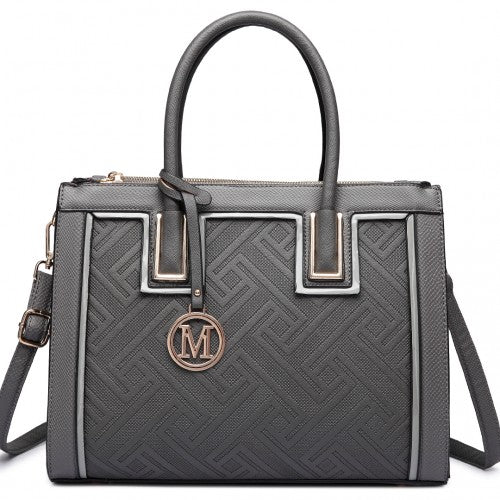 Easy Luggage LT6622 - Miss Lulu Raised Cord Tote Handbag Faux Leather Grey