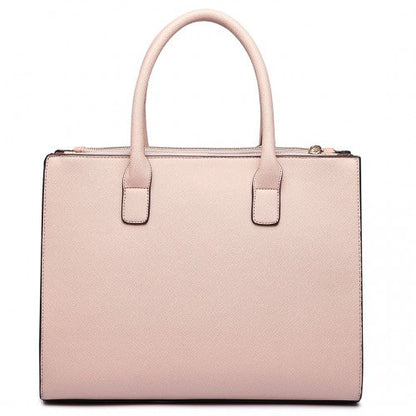 Easy Luggage LT6622 - Miss Lulu Raised Cord Tote Handbag Faux Leather Nude