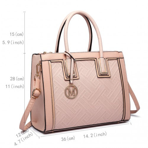 LT6622 Miss Lulu Raised Cord Tote Handbag Faux Leather Nude Easy Luggage