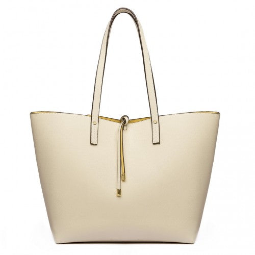 Easy Luggage LT6628-1 - Miss Lulu Women Reversible Contrast Shopper Tote Bag Beige