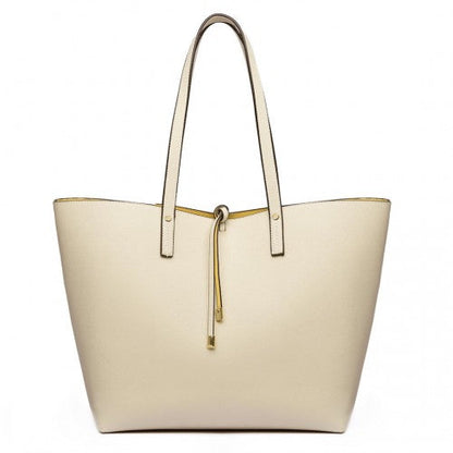 Easy Luggage LT6628-1 - Miss Lulu Women Reversible Contrast Shopper Tote Bag Beige