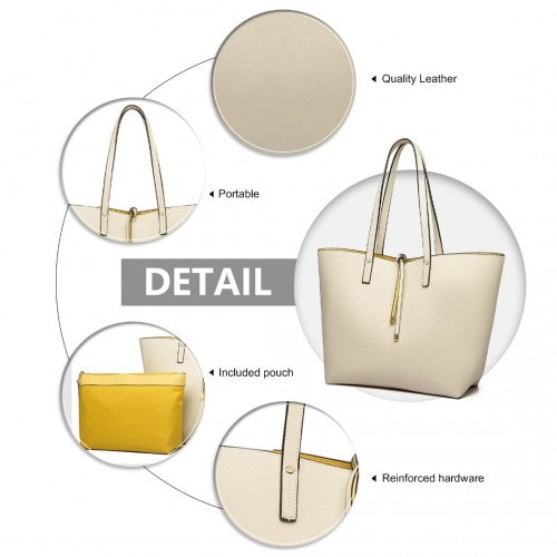 Easy Luggage LT6628-1 - Miss Lulu Women Reversible Contrast Shopper Tote Bag Beige