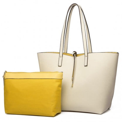 Easy Luggage LT6628-1 - Miss Lulu Women Reversible Contrast Shopper Tote Bag Beige