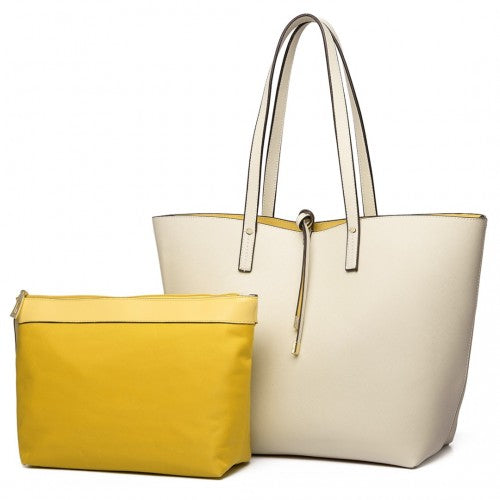 Easy Luggage LT6628-1 - Miss Lulu Women Reversible Contrast Shopper Tote Bag Beige