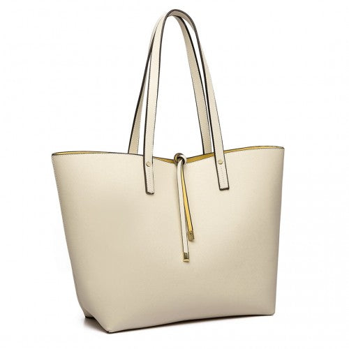Easy Luggage LT6628-1 - Miss Lulu Women Reversible Contrast Shopper Tote Bag Beige