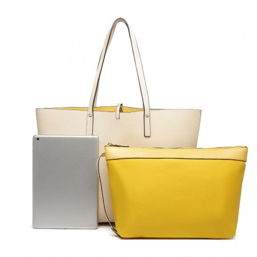 Easy Luggage LT6628-1 - Miss Lulu Women Reversible Contrast Shopper Tote Bag Beige