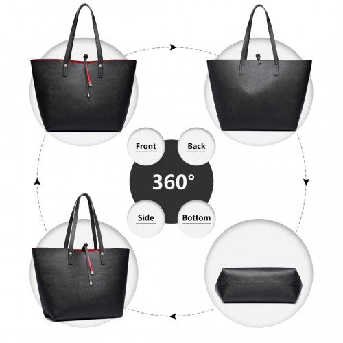 Easy Luggage LT6628-1 - Miss Lulu Women Reversible Contrast Shopper Tote Bag Black