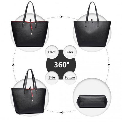 Easy Luggage LT6628-1 - Miss Lulu Women Reversible Contrast Shopper Tote Bag Black