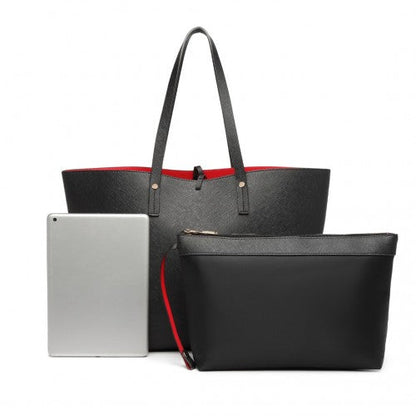 Easy Luggage LT6628-1 - Miss Lulu Women Reversible Contrast Shopper Tote Bag Black