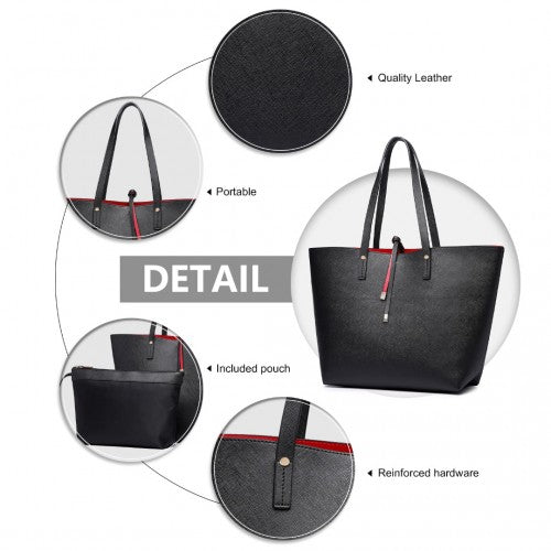 Easy Luggage LT6628-1 - Miss Lulu Women Reversible Contrast Shopper Tote Bag Black