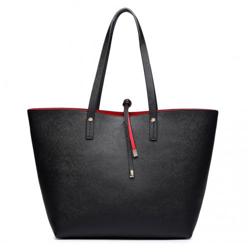 Easy Luggage LT6628-1 - Miss Lulu Women Reversible Contrast Shopper Tote Bag Black