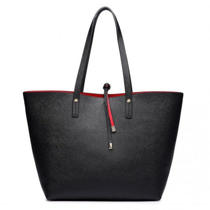 Easy Luggage LT6628-1 - Miss Lulu Women Reversible Contrast Shopper Tote Bag Black
