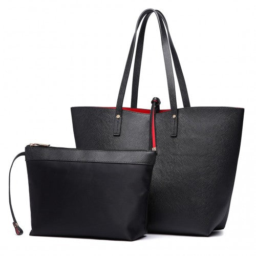 Easy Luggage LT6628-1 - Miss Lulu Women Reversible Contrast Shopper Tote Bag Black