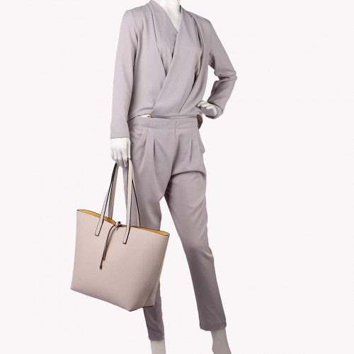 Easy Luggage LT6628 - Miss Lulu Women Reversible Contrast Shopper Tote Bag Beige