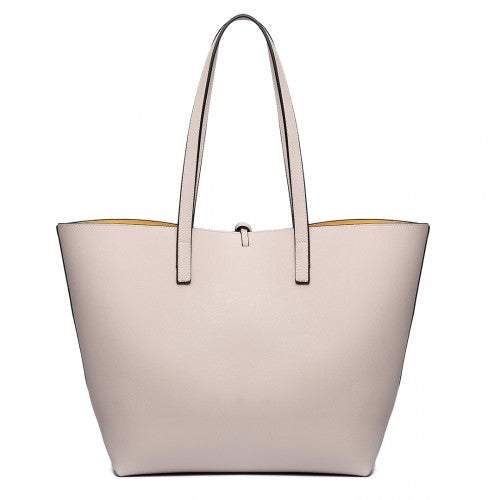 Easy Luggage LT6628 - Miss Lulu Women Reversible Contrast Shopper Tote Bag Beige
