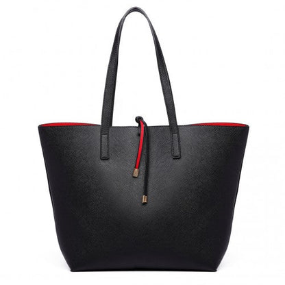 Easy Luggage LT6628 - Miss Lulu Women Reversible Contrast Shopper Tote Bag Black
