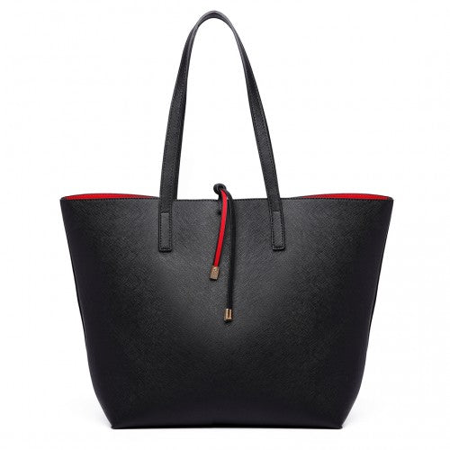 Easy Luggage LT6628 - Miss Lulu Women Reversible Contrast Shopper Tote Bag Black