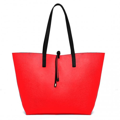 Easy Luggage LT6628 - Miss Lulu Women Reversible Contrast Shopper Tote Bag Black
