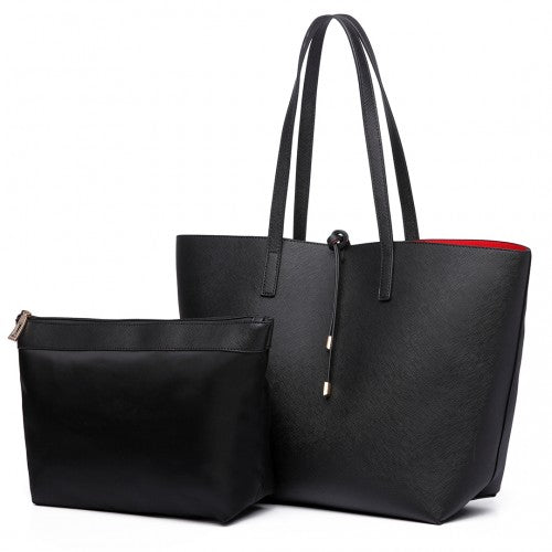 Easy Luggage LT6628 - Miss Lulu Women Reversible Contrast Shopper Tote Bag Black