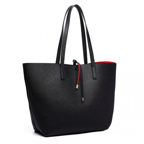 Easy Luggage LT6628 - Miss Lulu Women Reversible Contrast Shopper Tote Bag Black