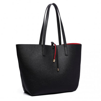 Easy Luggage LT6628 - Miss Lulu Women Reversible Contrast Shopper Tote Bag Black