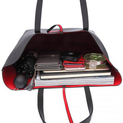 Easy Luggage LT6628 - Miss Lulu Women Reversible Contrast Shopper Tote Bag Black
