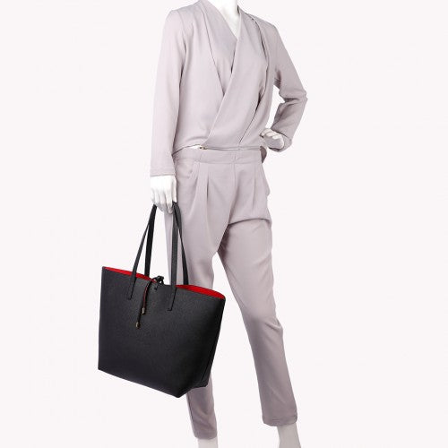 Easy Luggage LT6628 - Miss Lulu Women Reversible Contrast Shopper Tote Bag Black