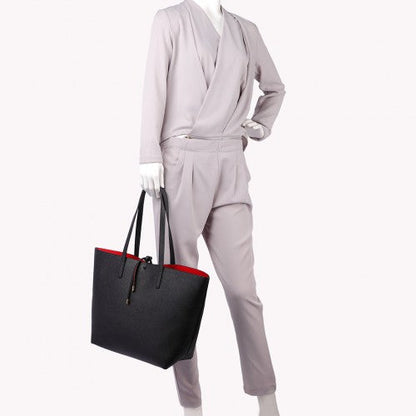 Easy Luggage LT6628 - Miss Lulu Women Reversible Contrast Shopper Tote Bag Black