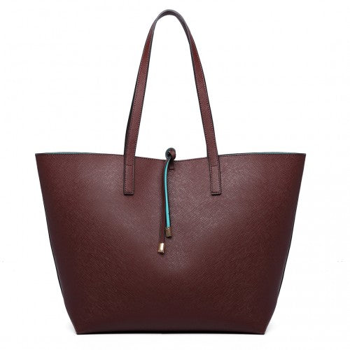 Easy Luggage LT6628 - Miss Lulu Women Reversible Contrast Shopper Tote Bag Coffee