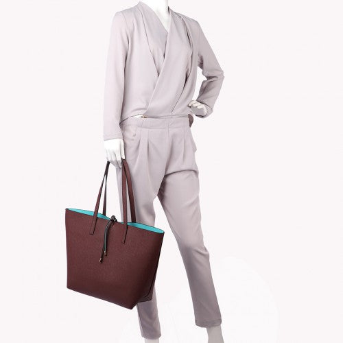 Easy Luggage LT6628 - Miss Lulu Women Reversible Contrast Shopper Tote Bag Coffee