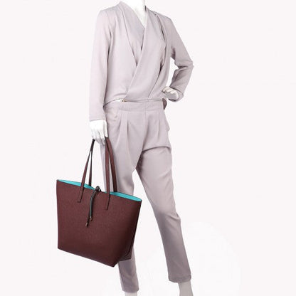 Easy Luggage LT6628 - Miss Lulu Women Reversible Contrast Shopper Tote Bag Coffee